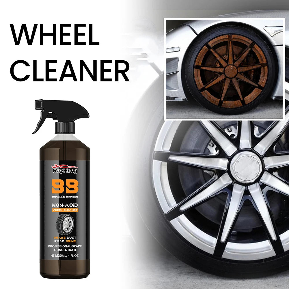 Wheel Rim Cleaner 120ml Car Detailing Brake Dust Remover Powerful Brake Cleaning Spray Washing Brushes for Cleaning Wheels Tires