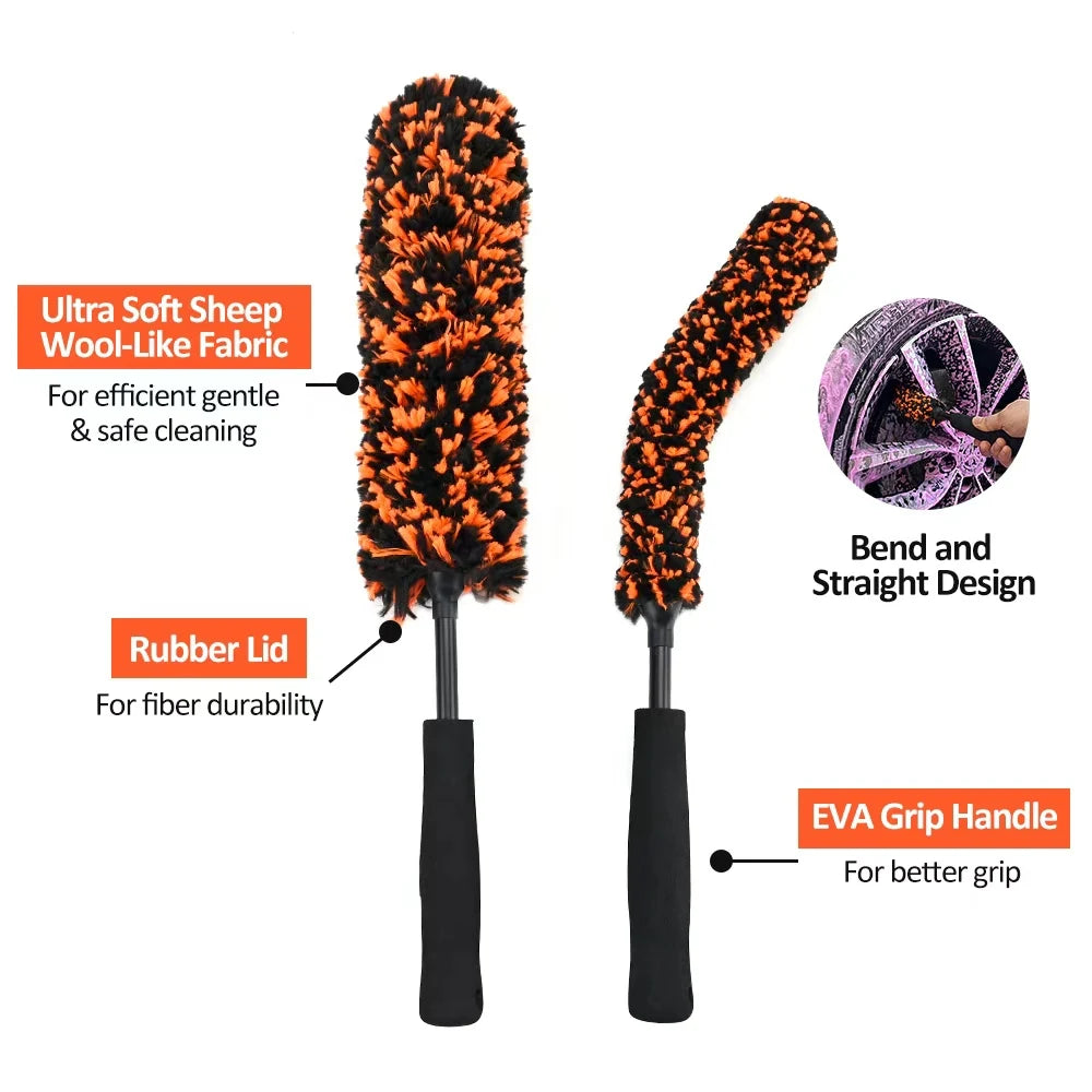 Car Wheel Cleaning Brush, Microfiber Bendable Wheel Detailing Brush,Soft No-Scratch Car Wheel Rim Cleaner Brush for All Wheel