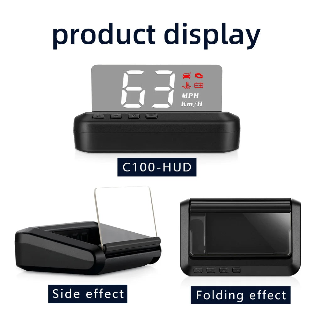 OBD2 C100 LCD Car Speed Meter Windshield Projector Digital Smart Speedometer Mileage RPM Water Temp Meter On-board Computer