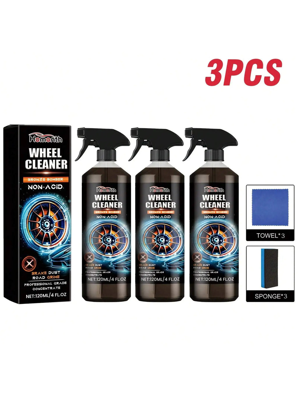 12 Fl. oz（360ML） Wheel Cleaner,Professional Rim and Tire Cleaner,Removes Dust, Dirt & Grime,for Cars, Trucks, Motorcycles, RVs &