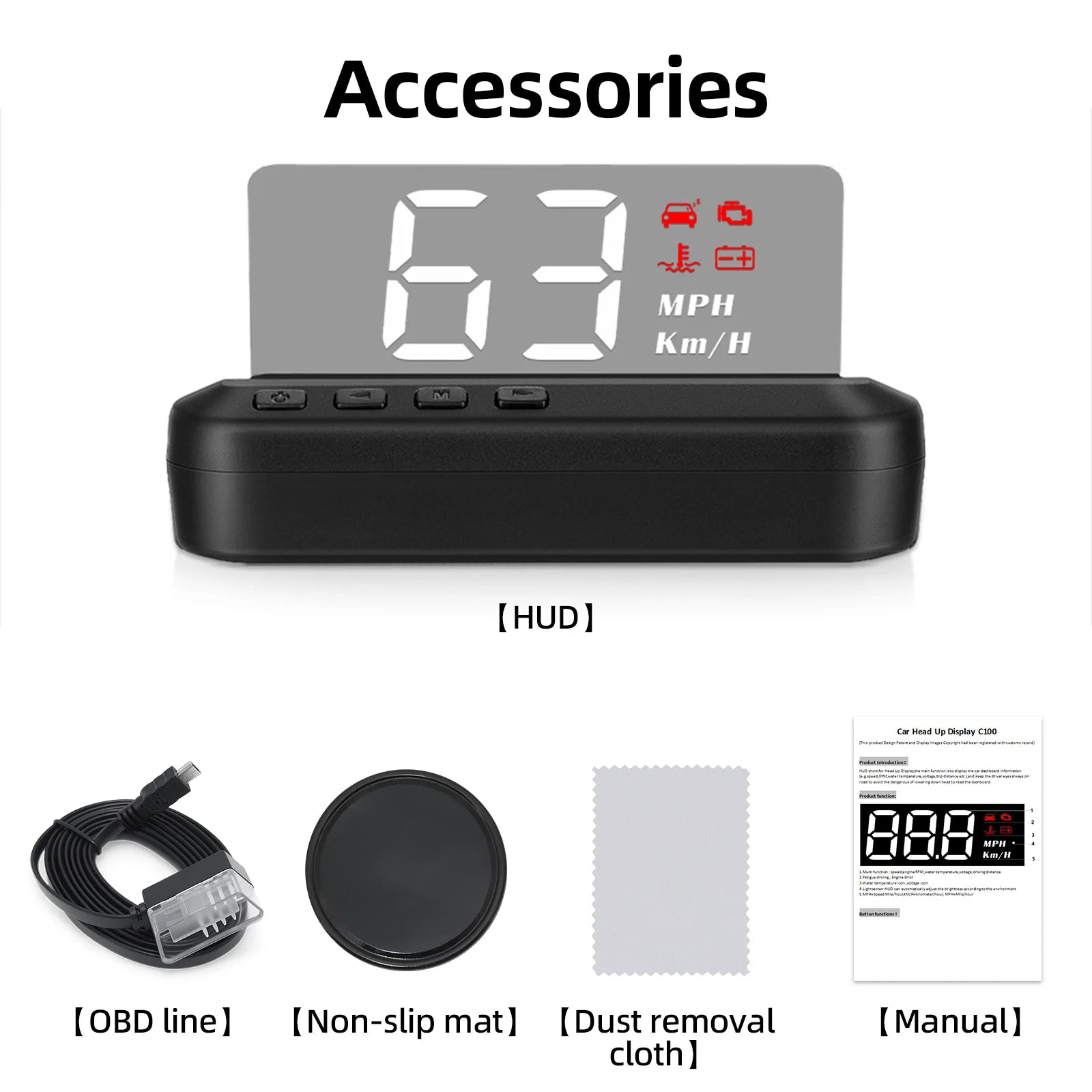 OBD2 C100 LCD Car Speed Meter Windshield Projector Digital Smart Speedometer Mileage RPM Water Temp Meter On-board Computer
