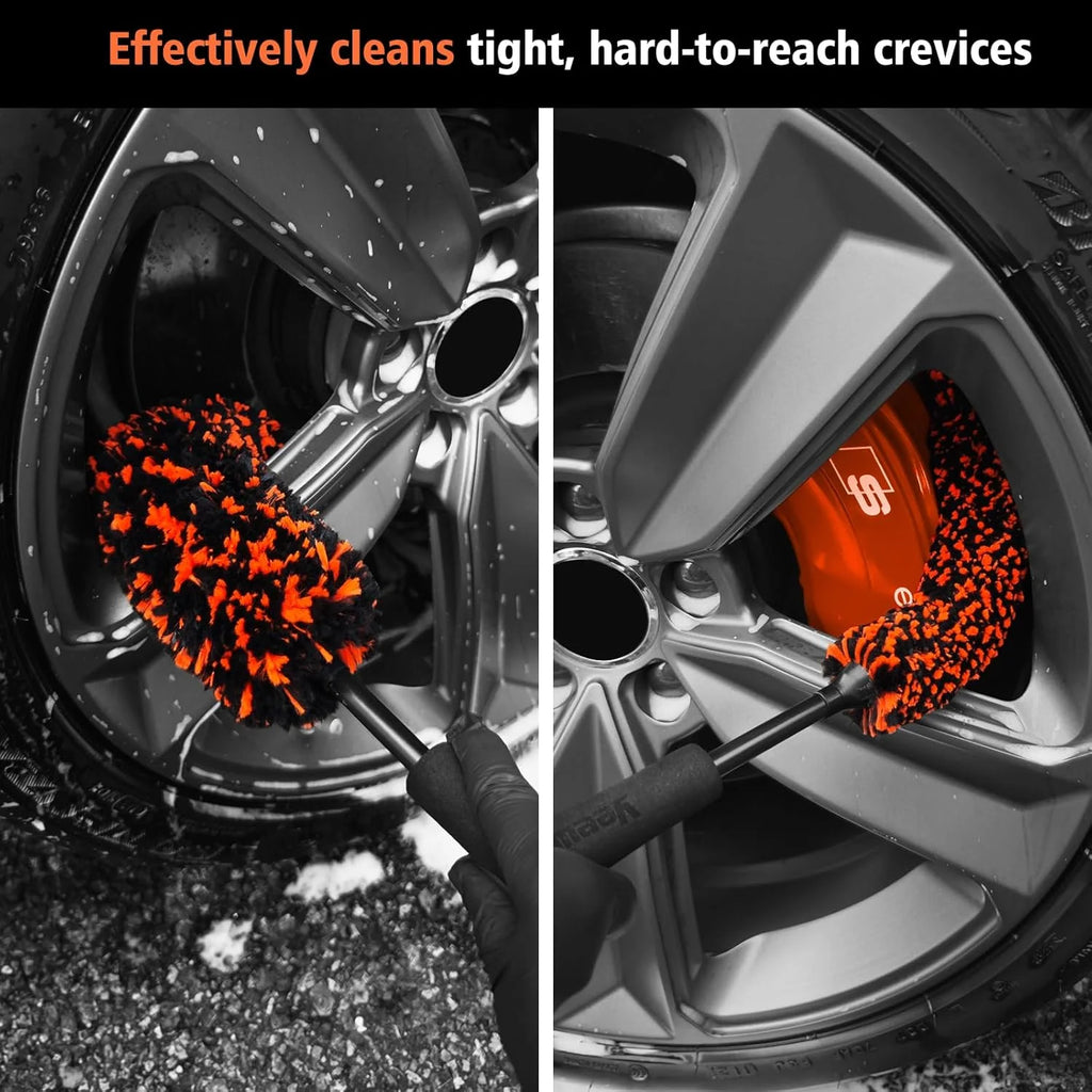 Car Wheel Cleaning Brush, Microfiber Bendable Wheel Detailing Brush,Soft No-Scratch Car Wheel Rim Cleaner Brush for All Wheel