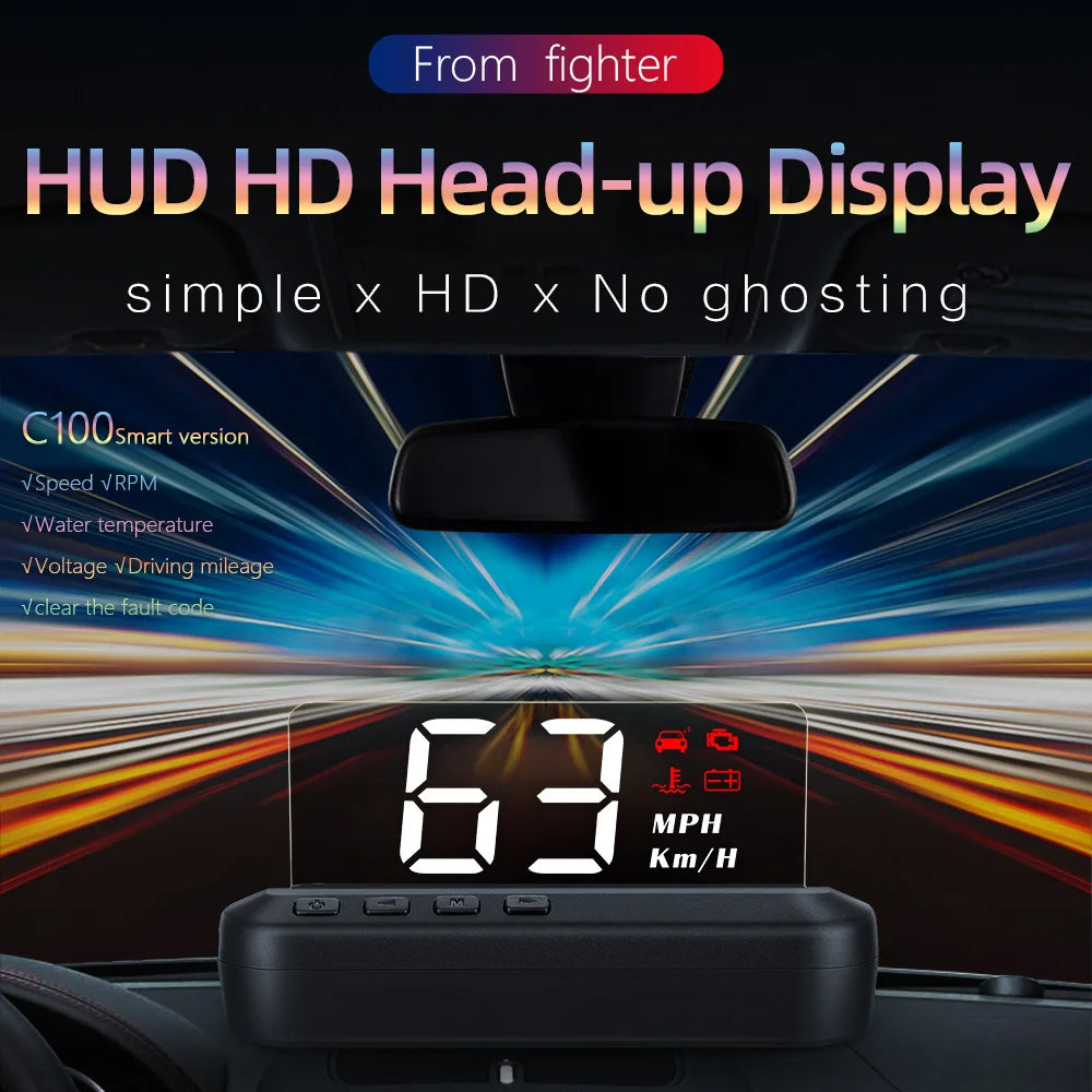 OBD2 C100 LCD Car Speed Meter Windshield Projector Digital Smart Speedometer Mileage RPM Water Temp Meter On-board Computer