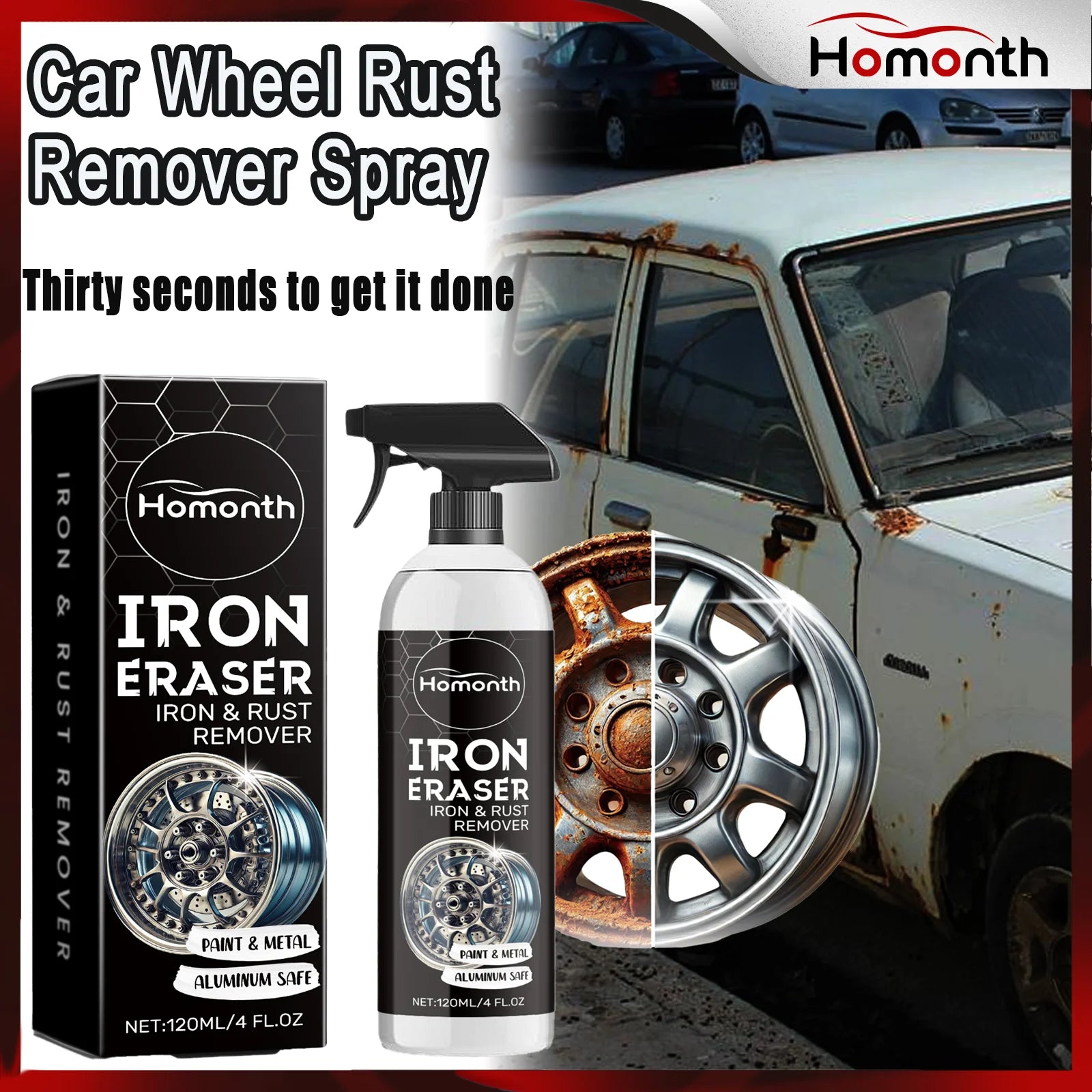 Car Wheel Rust Remover Spray Effective Cleaner for Alloy Rims & Tire Stains Fast-Acting Formula for Car Detailing Restores Shine