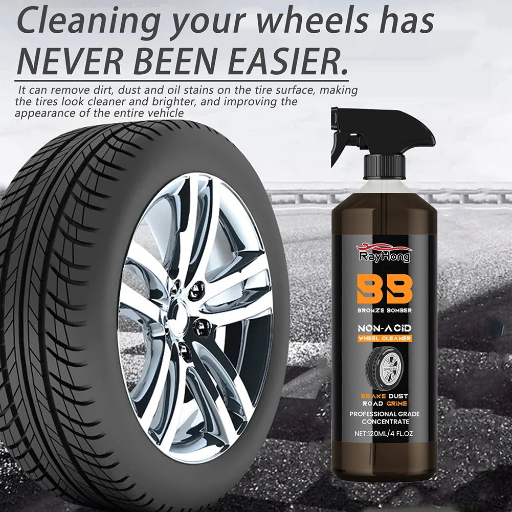 Wheel Rim Cleaner 120ml Car Detailing Brake Dust Remover Powerful Brake Cleaning Spray Washing Brushes for Cleaning Wheels Tires